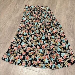 Vintage Floral Black Midi Skirt